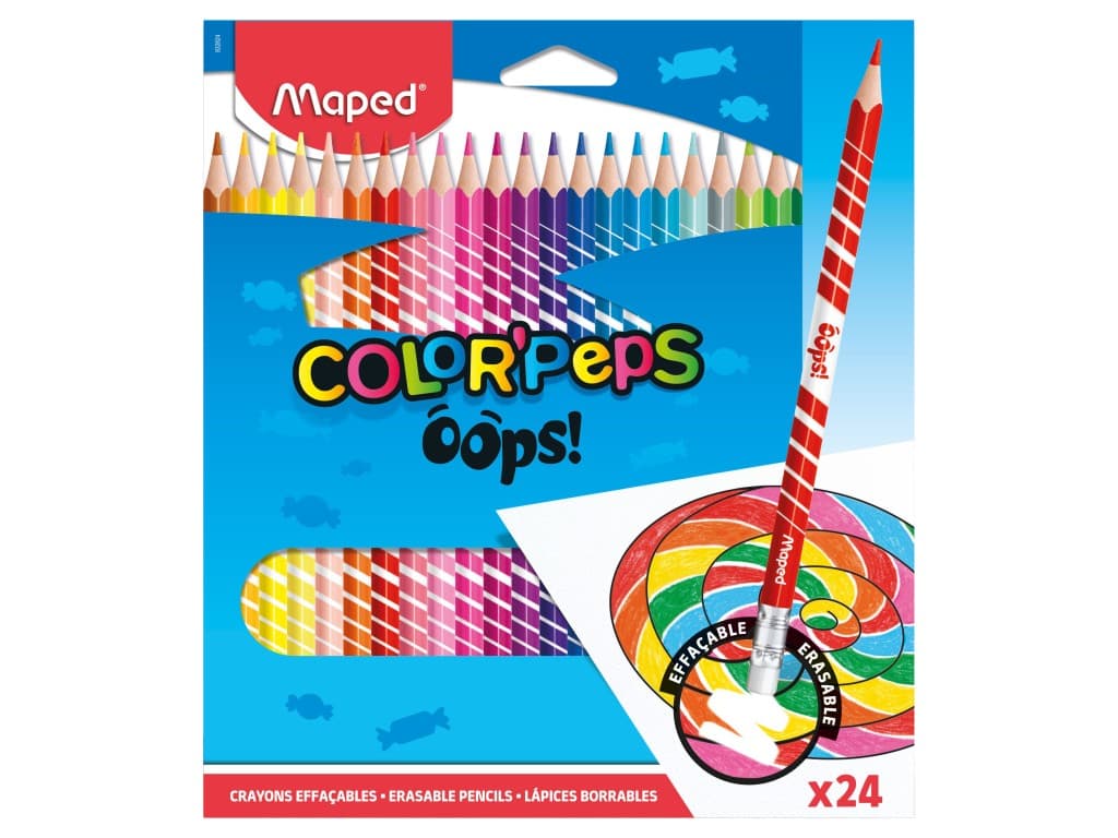 Creioane colorate Maped Color’Peps Oops cu gumă 24 culori