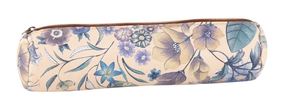 PENAR TIP ETUI ROTUND OXFORD PIELE NATURALA FLORAL BEJ/ALBASTRU