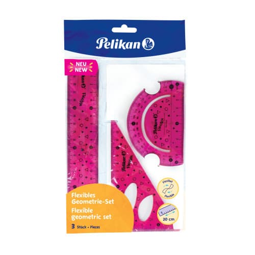 SET GEOMETRIE 3 PIESE RIGLA 30CM/RAPORTOR/ECHER FLEXIBIL PELIKAN