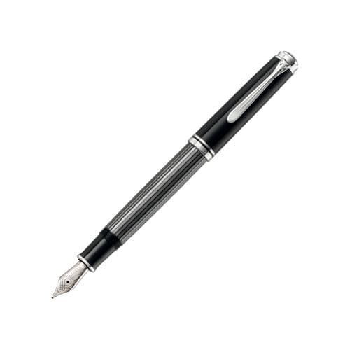 STILOU SOUVERAN M805 F STRESEMANN PENITA AUR 18K+ACCESORII PLACATE PALADIU NEGRU/DUNGI
