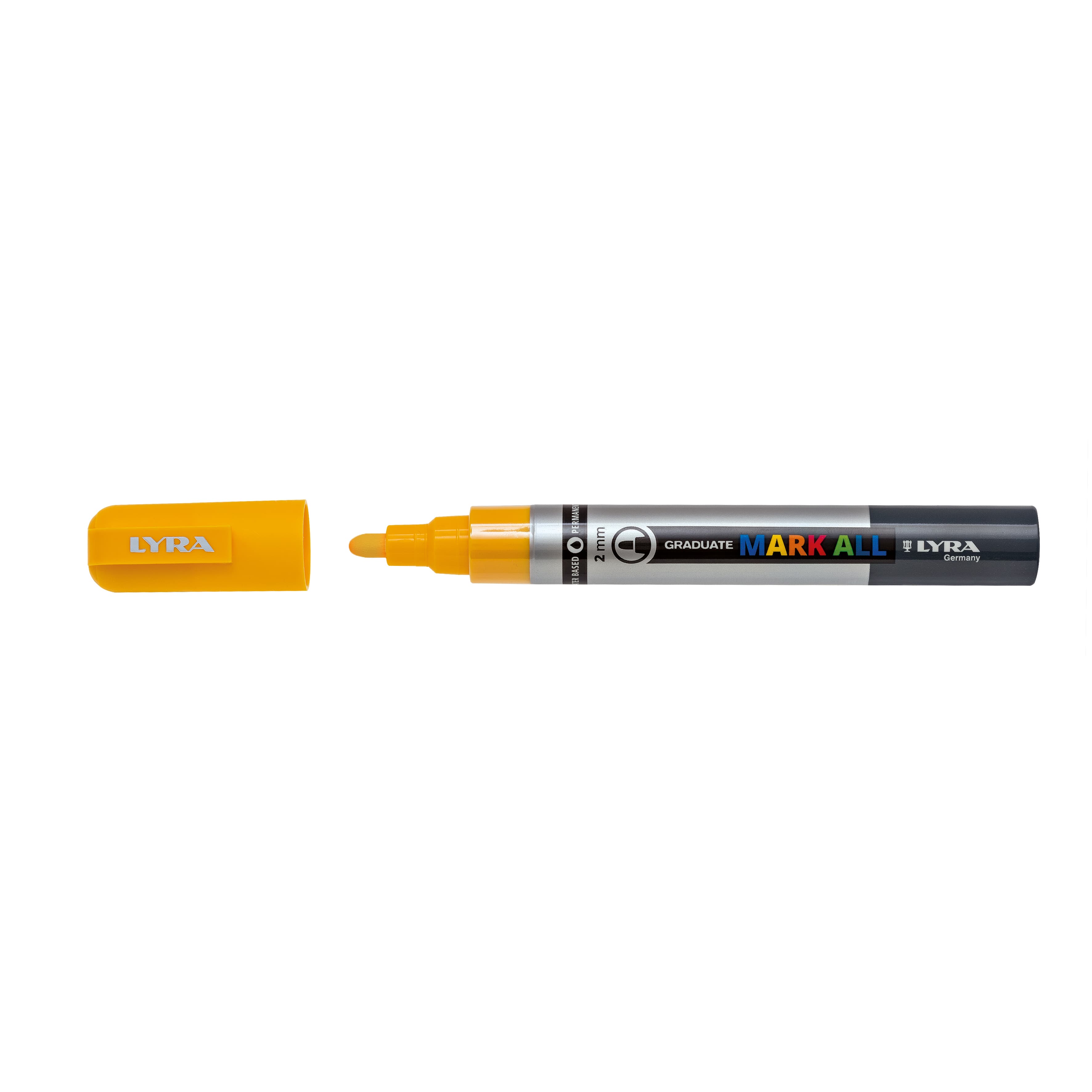 Marker LYRA Graduate Mark All, pe baza de apa, varf 2mm, pentru orice suprafata - galben