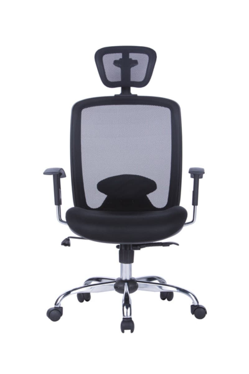 Scaun de birou, brate plastic, rotile, mesh textil, cu tetiera, Office Products Samos - negru