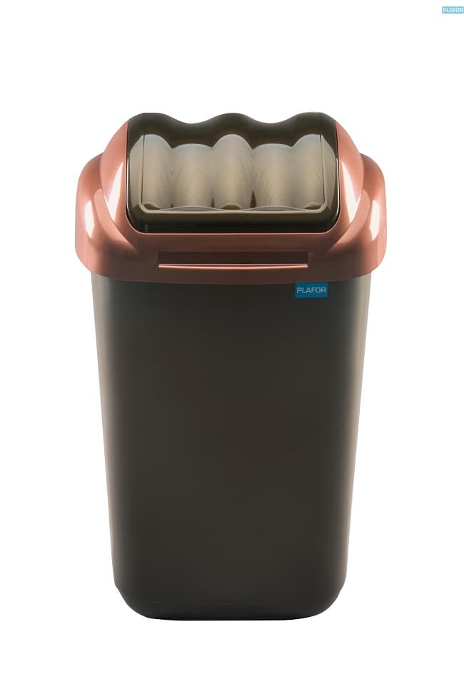 Cos plastic cu capac batant, pentru reciclare selectiva, capacitate 30l, PLAFOR Fala - negru auriu