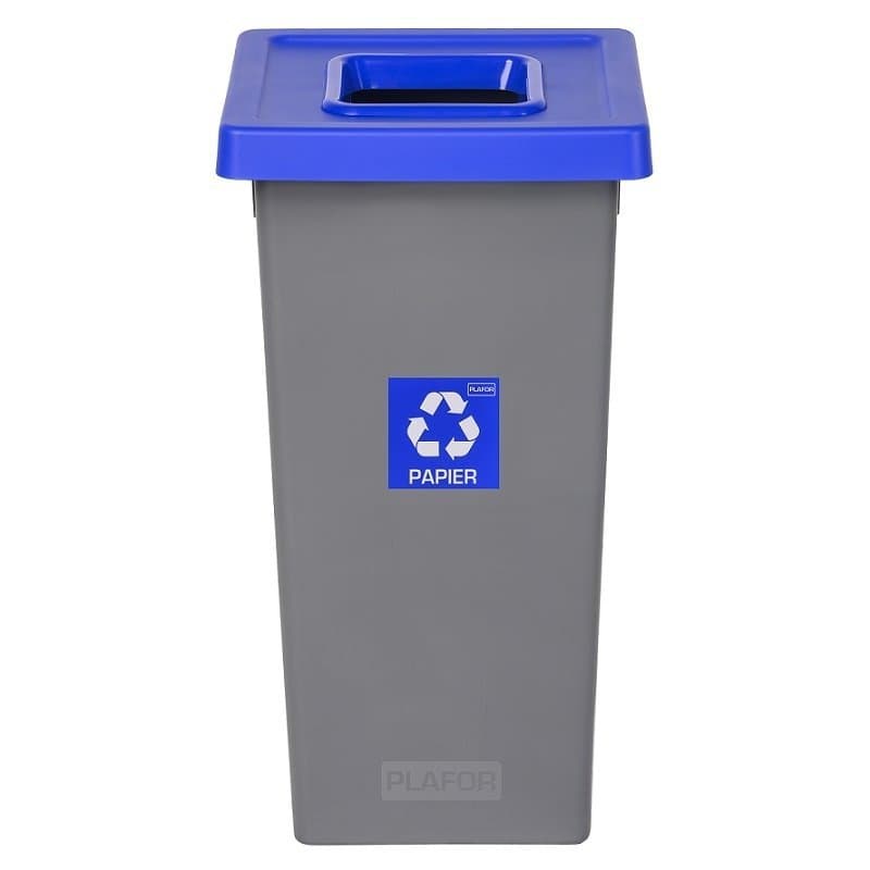 Cos plastic reciclare selectiva, capacitate 75l, PLAFOR Fit - gri cu capac albastru - hartie