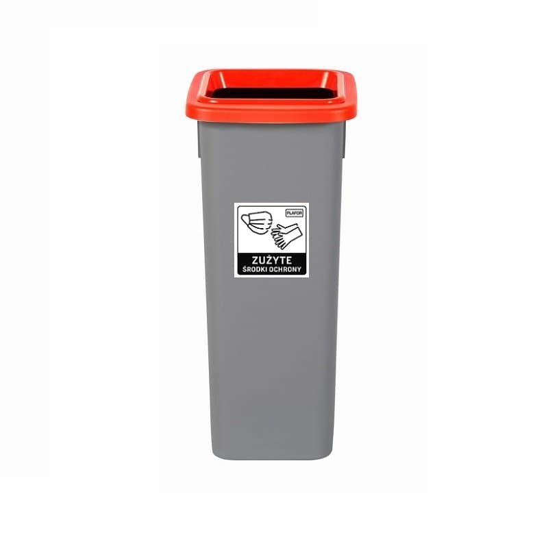 Cos plastic reciclare selectiva, capacitate 75l, PLAFOR Fit - gri cu capac rosu - metal