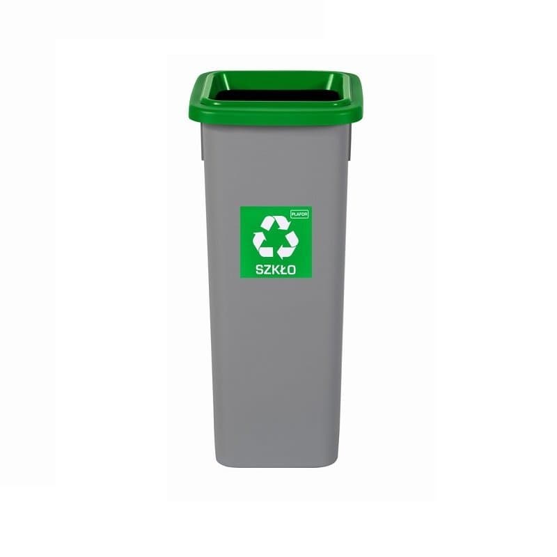 Cos plastic reciclare selectiva, capacitate 75l, PLAFOR Fit - gri cu capac verde - sticla