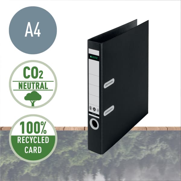 Biblioraft LEITZ 180 Recycle, carton reciclat, A4, 50 mm, negru