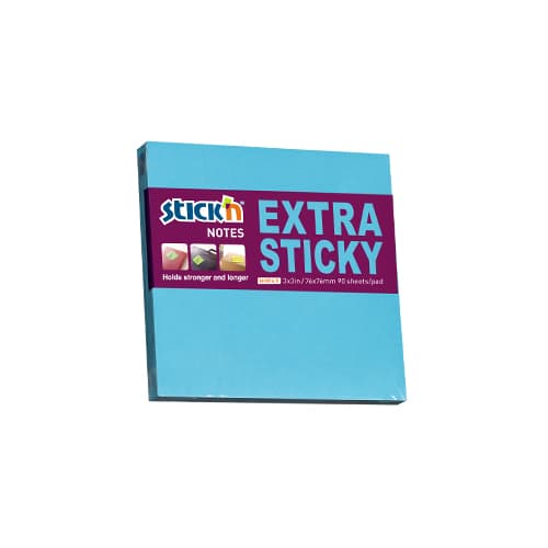 Notes autoadeziv extra-sticky 76 x 76mm, 90 file, Stick'n - albastru neon