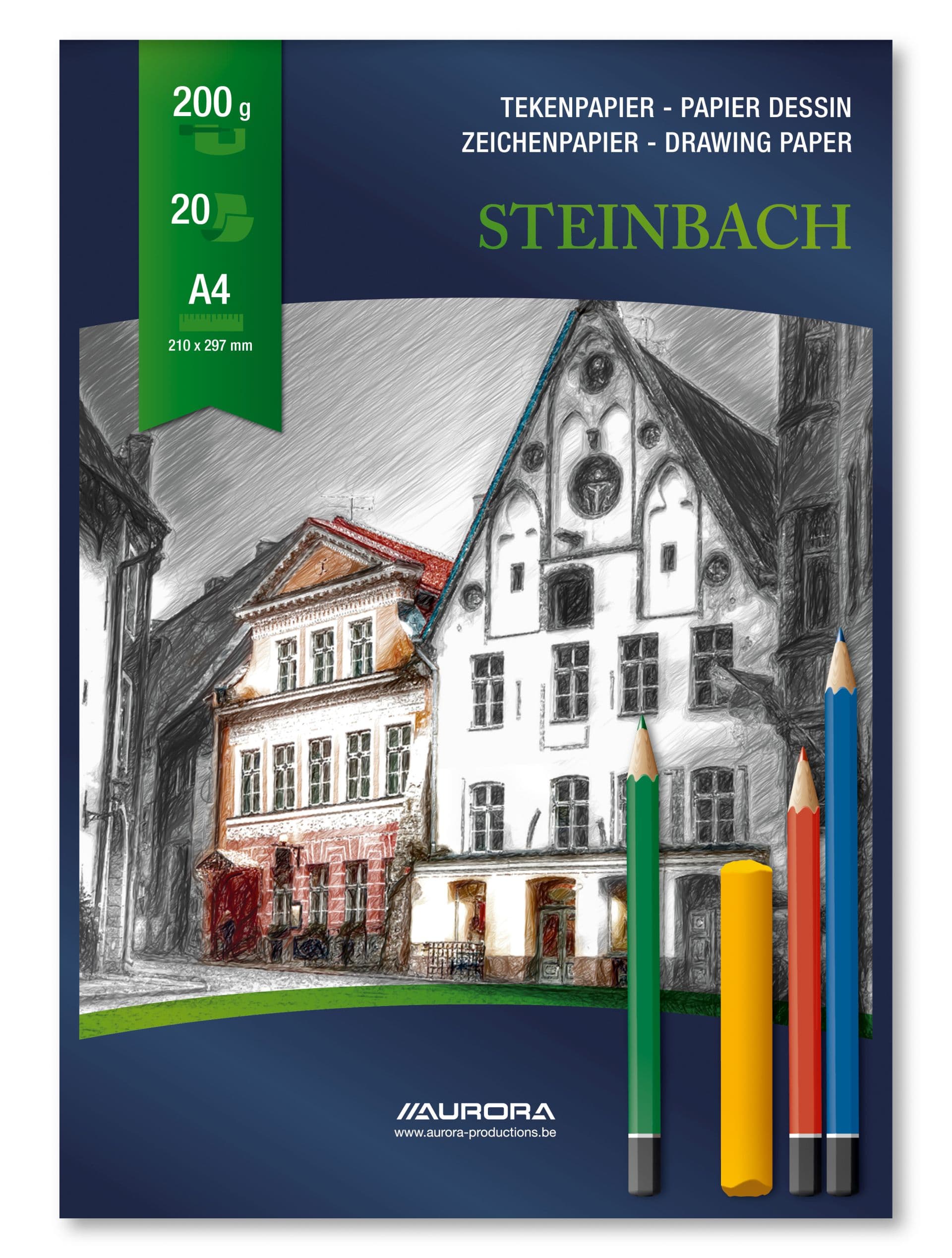 Bloc desen A4, 20 file - 200gsm, AURORA Steinbach - carton alb