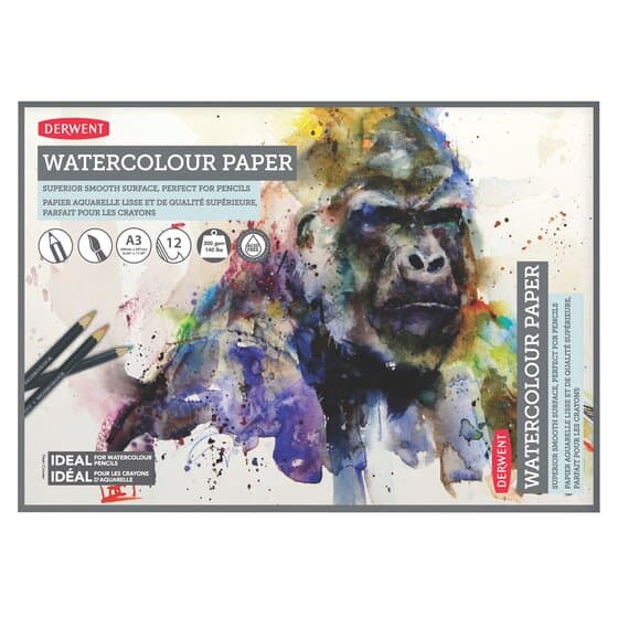 Caiet pentru desen pe baza de apa DERWENT Proffesional, A3, 12 coli, 300gsm, hartie alba
