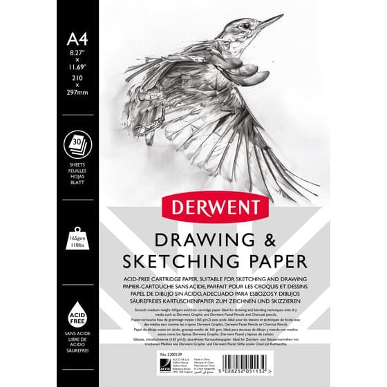 Caiet pentru schite si desen DERWENT Professional, A4, cu spira, 30 coli, 165gsm, hartie alba