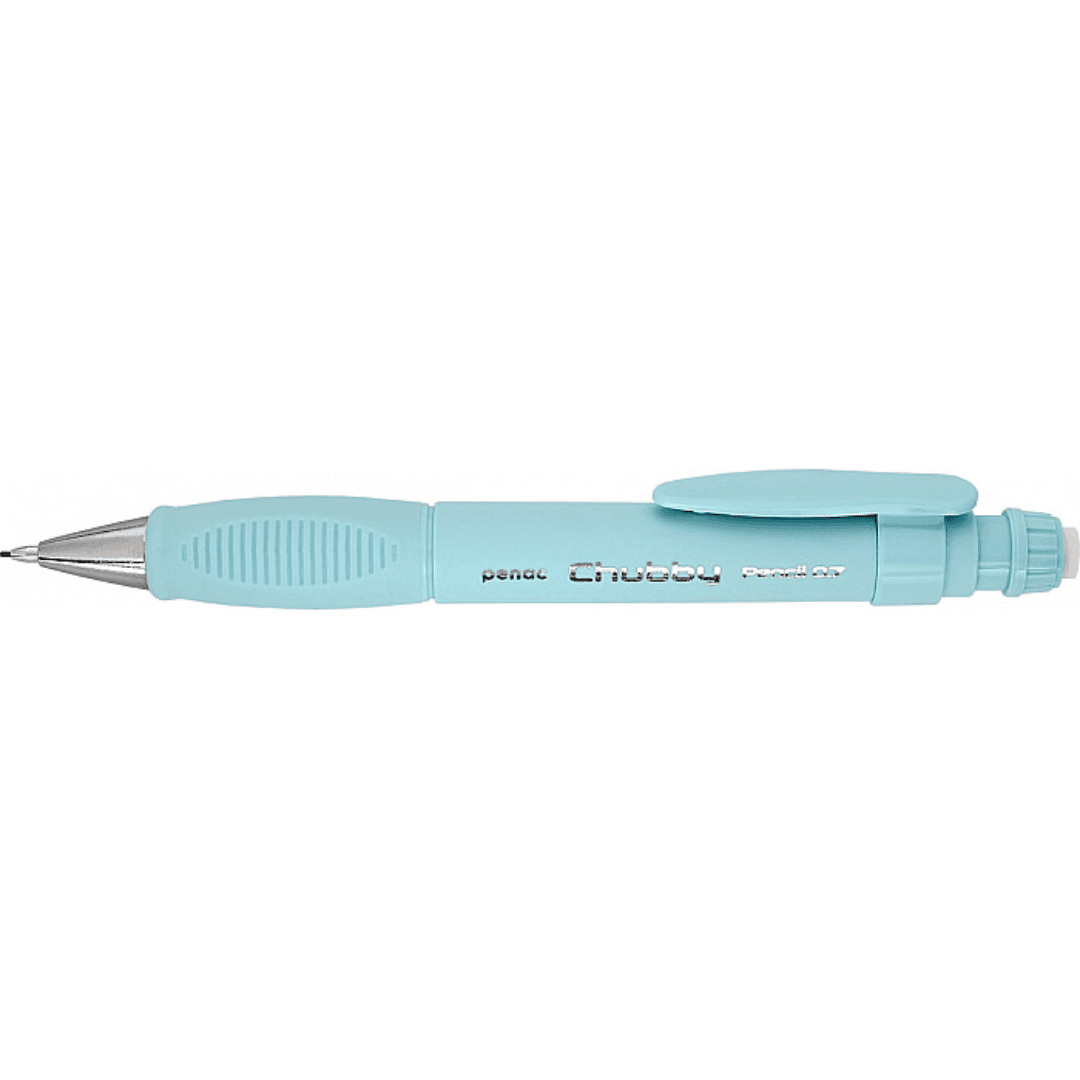 Creion mecanic PENAC Chubby, rubber grip, 0.7mm, con si varf metalic, radiera retractabila, sky blue