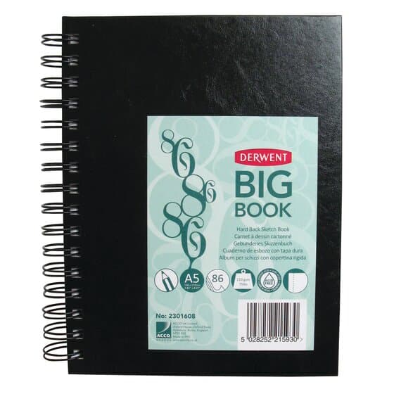 Caiet pentru schite si desen DERWENT Professional, A5, cu spira, 86 coli, 110gsm, hartie alba