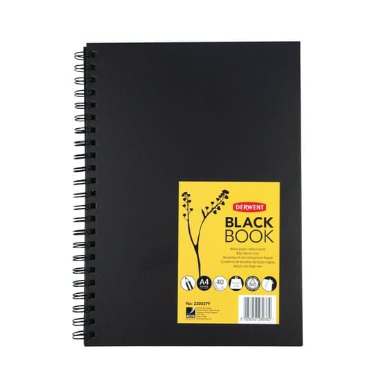 Caiet pentru schite si desen DERWENT Professional, A4, cu spira, 40 coli, 200gsm, hartie neagra