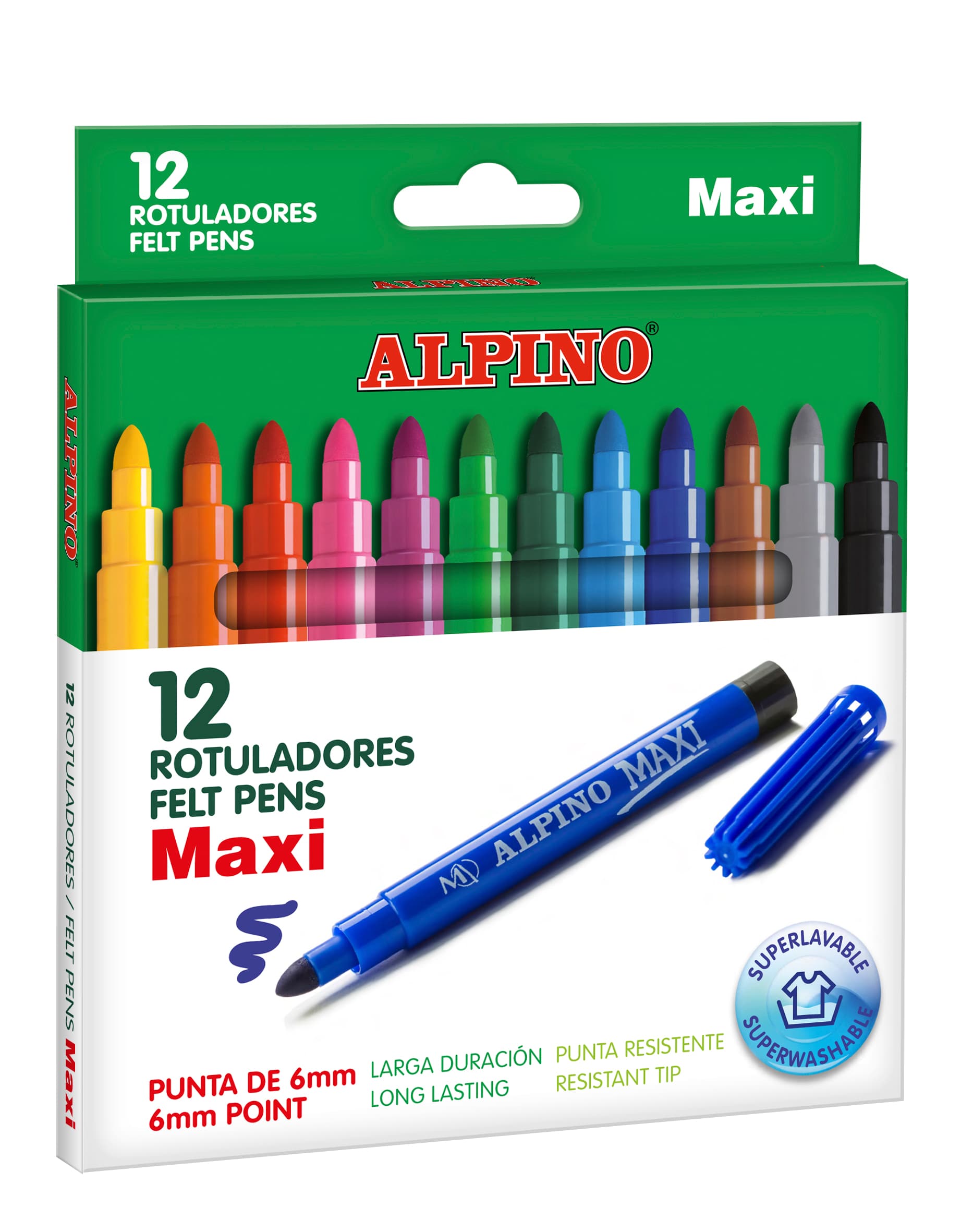 Carioca lavabila, 12 culori/cutie, ALPINO Maxi