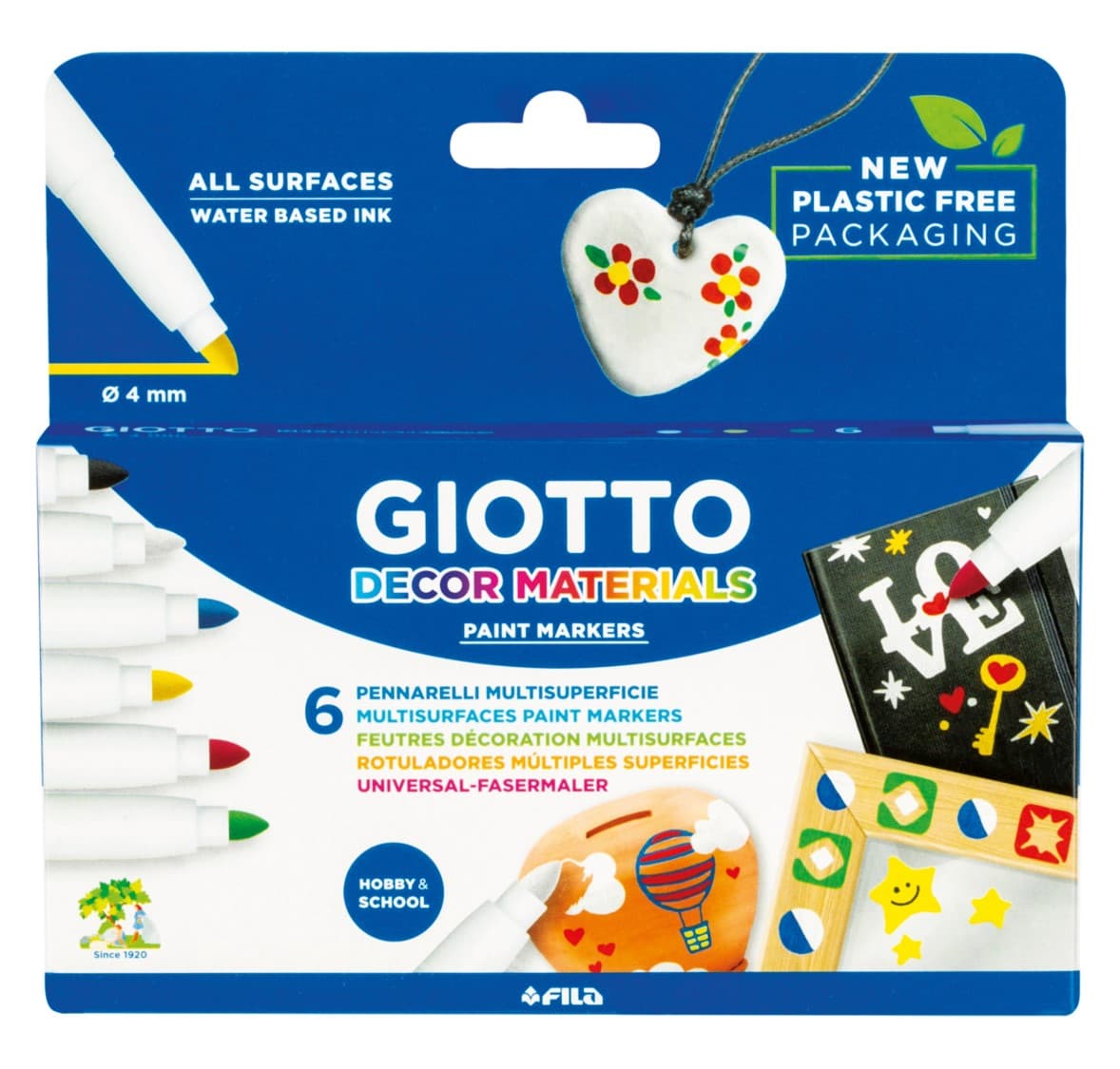 Markere cu vopsea, 6 culori/set, GIOTTO Decor Materials