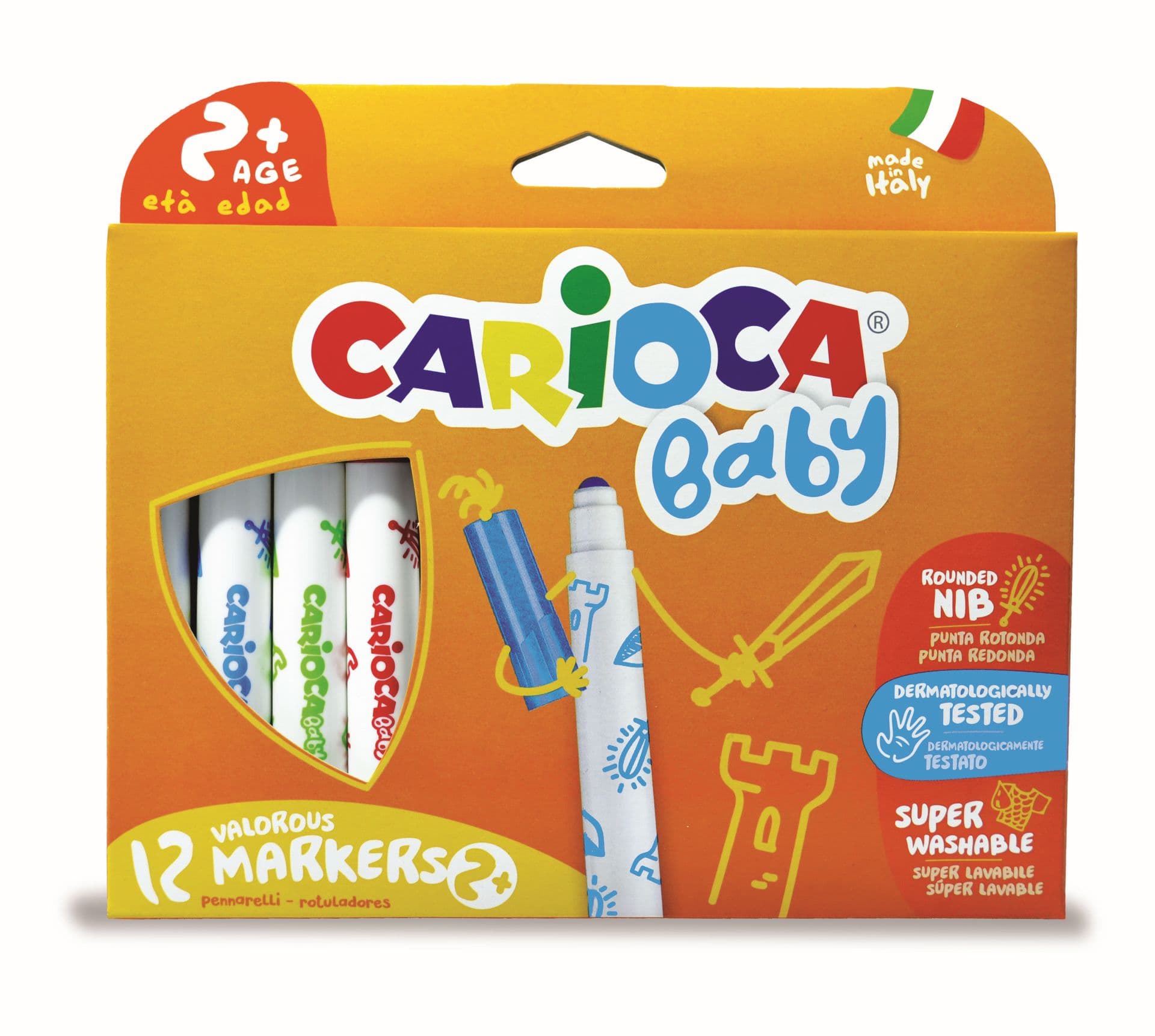 Carioca super lavabila, varf rotunjit special, 12 culori/cutie, CARIOCA Baby 2+