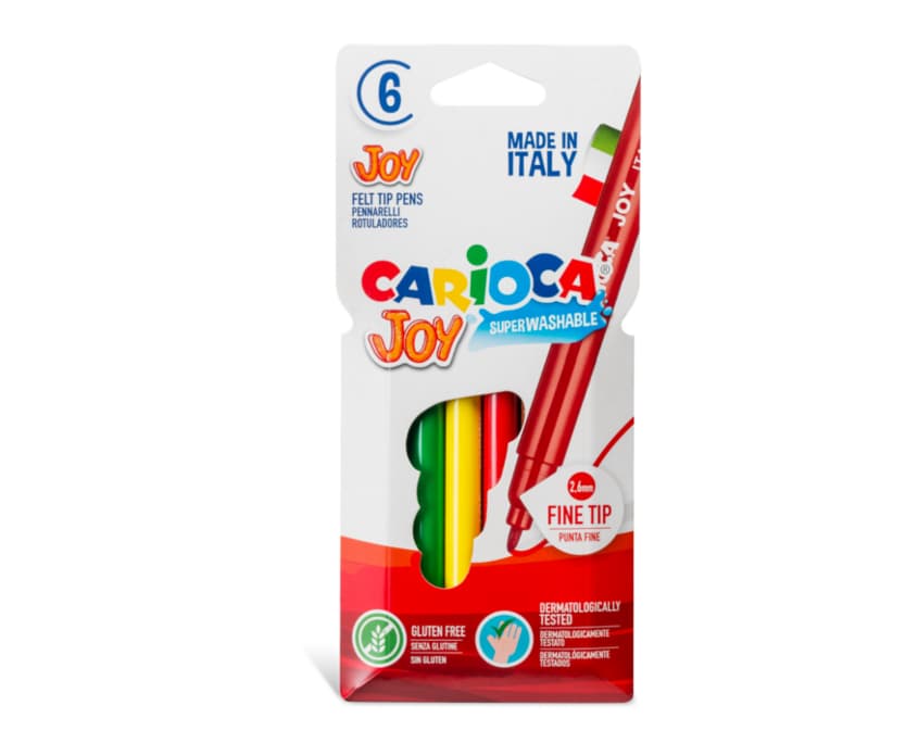 Carioca super lavabila, varf subtire - 2.6mm, 6 culori/cutie, CARIOCA Joy