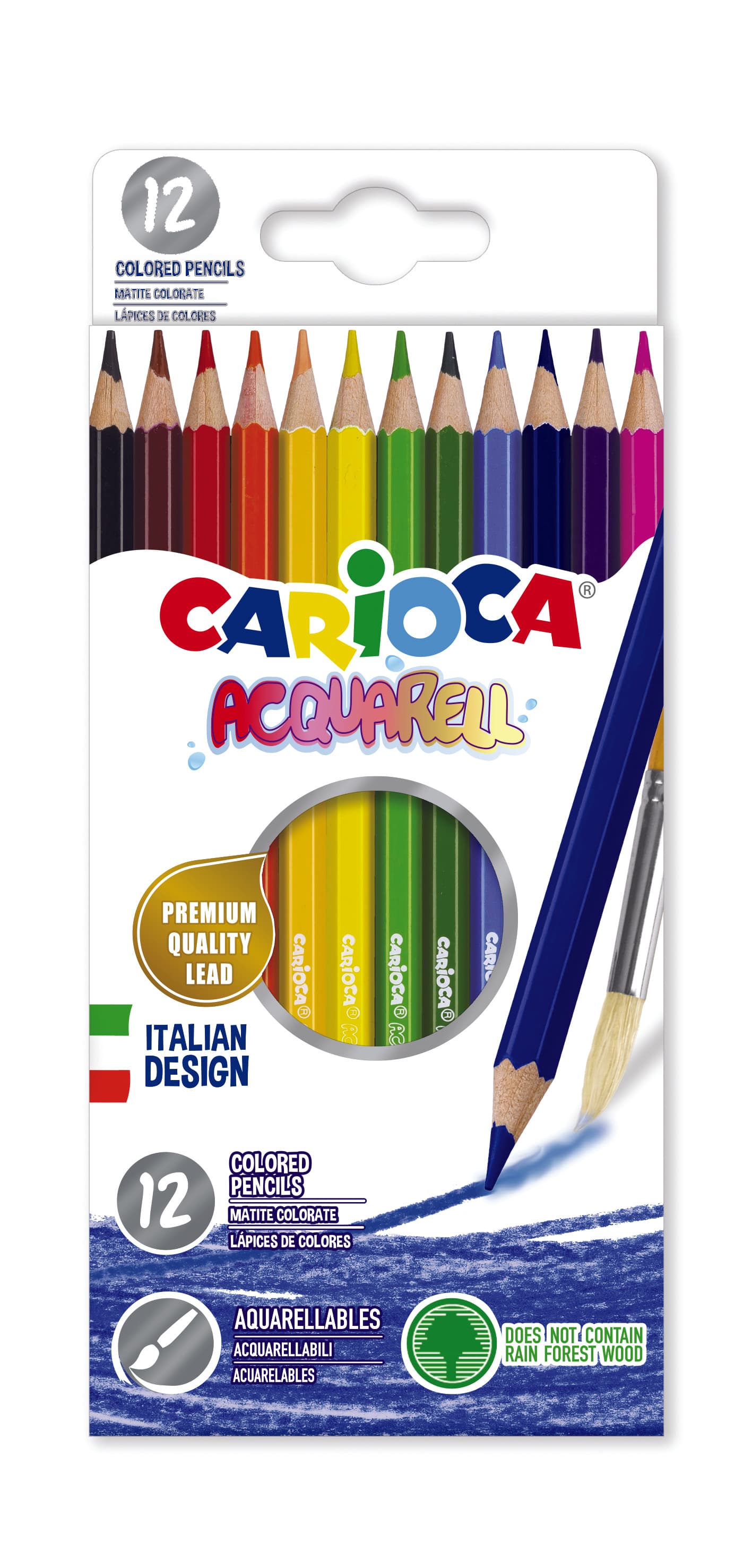 Creioane colorate CARIOCA Acquarell, hexagonale, 12 culori/cutie - cutie carton