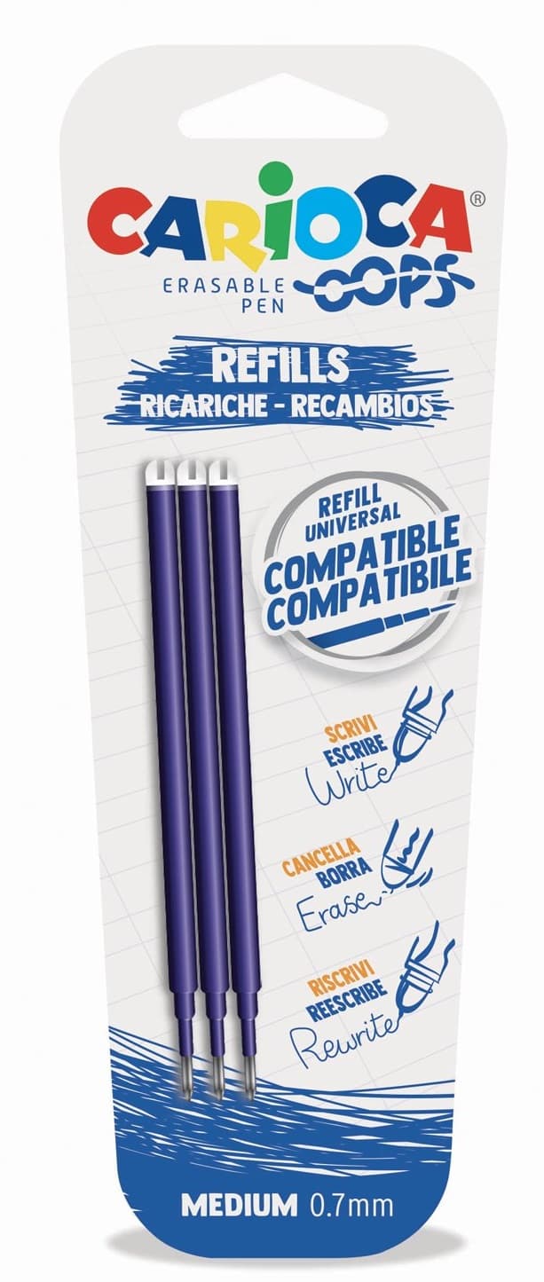 Rezerve pix erasable, 3 buc/blister, CARIOCA Oops - albastre
