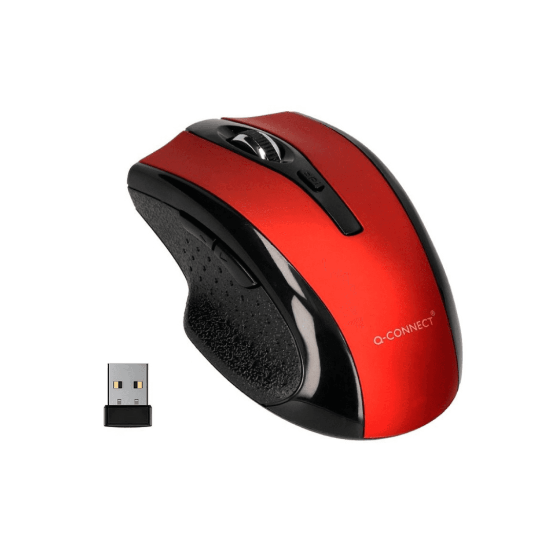 Mouse cu 4 butoane, wireless, ambidextru, Q-Connect - rosu