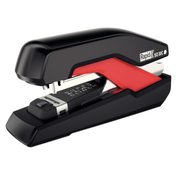 Capsator metalic Rapid Supreme Omnipress SO30, 30 coli, capsare plata, cutie, rosu-negru -half strip
