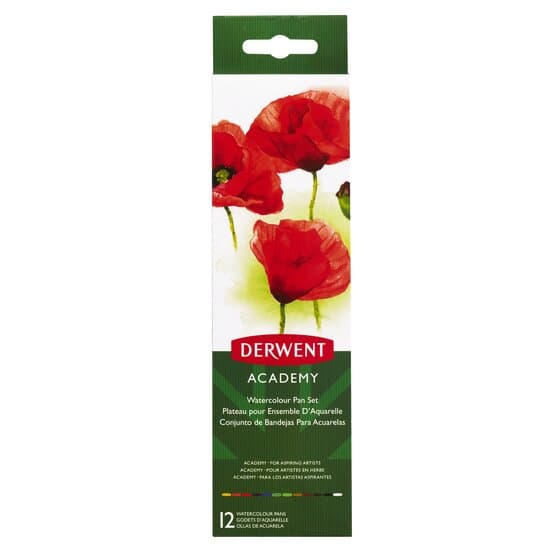 Acuarele cu pensula DERWENT Academy, 12 buc/set, diverse culori