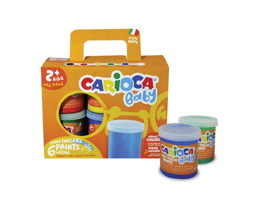 Tempera super lavabila, pentru pictura cu mana, 6 culori x 80ml/set, CARIOCA Baby Finger Paint 2+