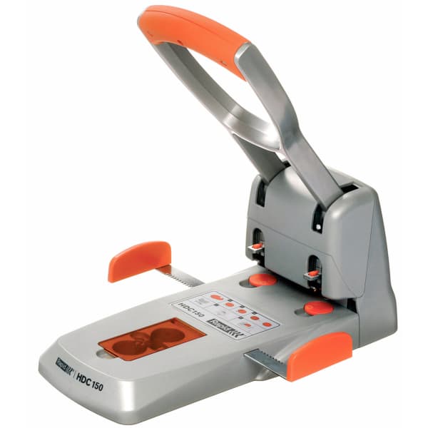 Perforator mare capacitate Rapid Supreme HDC 150, 2 perforatii, 150 coli, metalic, argintiu-orange