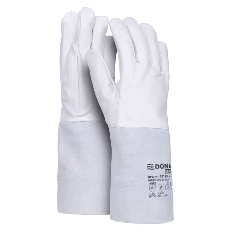 Manusi protectie DONAU, din piele, prindere cu elastic - marimea 7 - albe