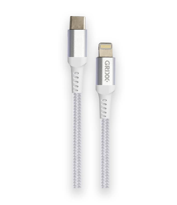 Cablu date GRIXX - USB-C to Lightning MFI, impletit, lungime 2m - alb