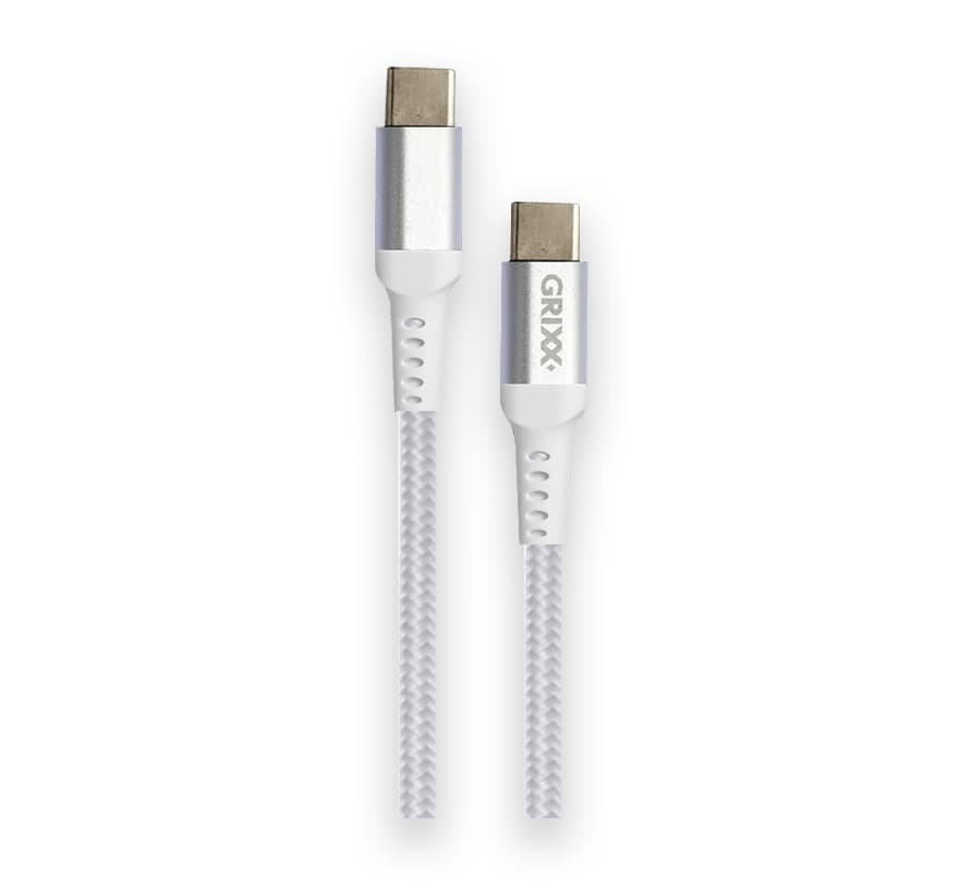 Cablu date GRIXX - USB-C to USB-C, impletit, lungime 1m - alb