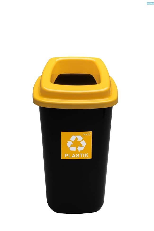 Cos plastic reciclare selectiva, capacitate 28l, PLAFOR Sort - negru cu capac galben - plastic