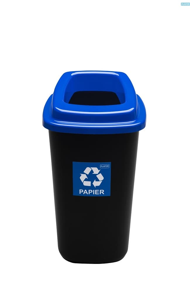Cos plastic reciclare selectiva, capacitate 28l, PLAFOR Sort - negru cu capac albastru - hartie