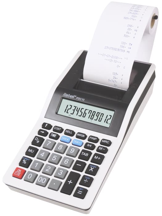 Calculator cu banda, 12 digits, 219 x 154 x 58 mm, Rebell PDC 10 - alb/negru