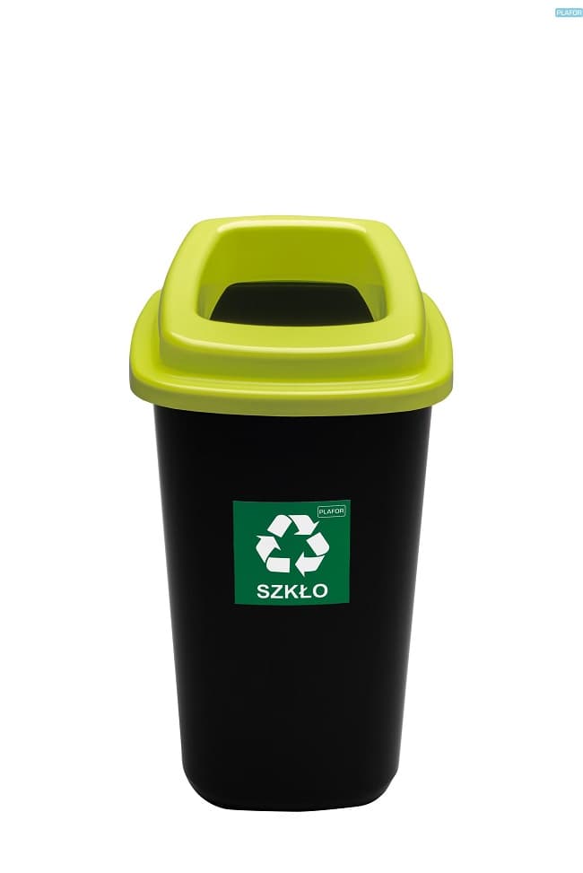 Cos plastic reciclare selectiva, capacitate 45l, PLAFOR Sort - negru cu capac verde - sticla
