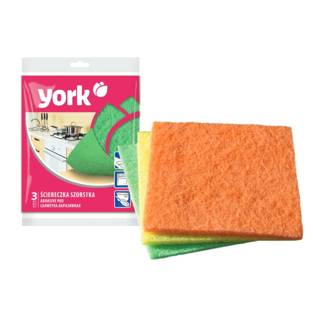 Lavete abrazive, 13 x 14cm, 3 buc/set, YORK - culori asortate
