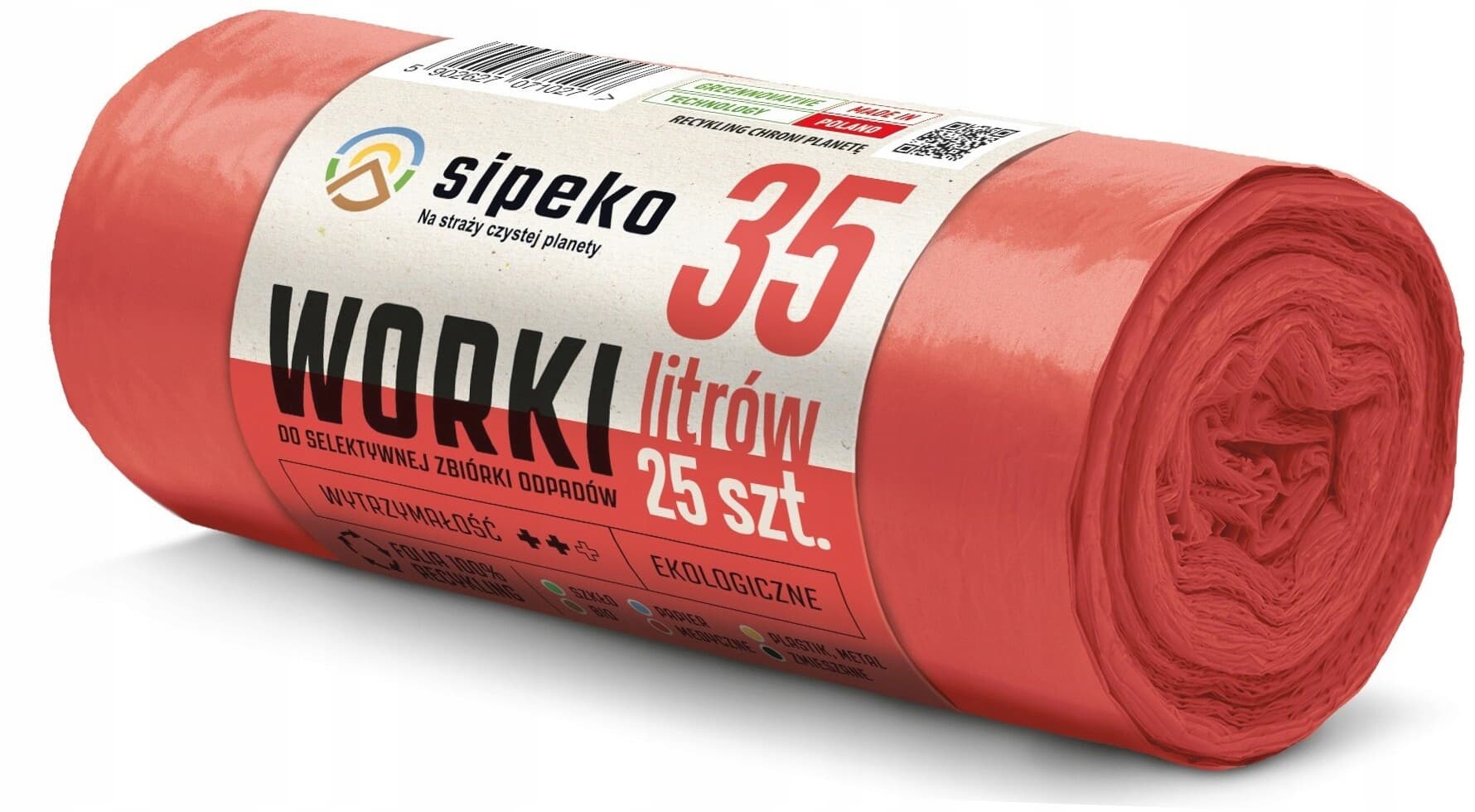 Saci menajeri rezistenti LDPE, 35L, 50 x 60cm, 20 microni, 25buc/rola, Sipeko - rosii