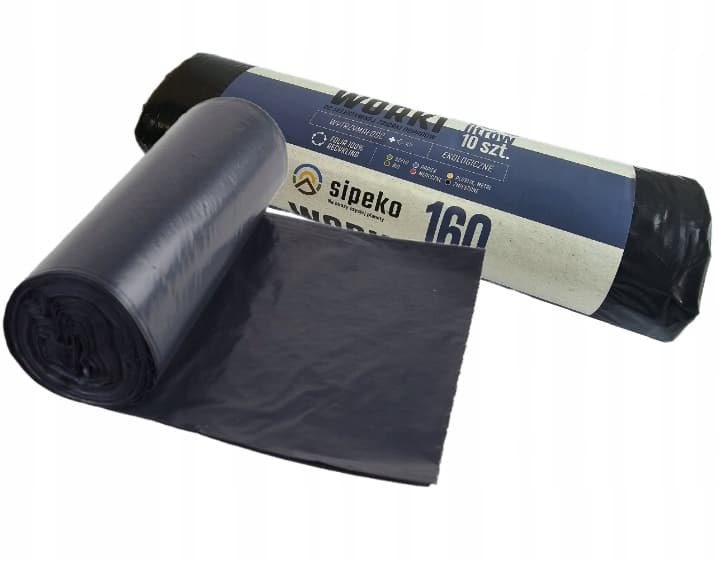 Saci menajeri super rezistenti LDPE, 160L, 90 x 110cm, 28 microni, 10buc/rola, Sipeko - negri