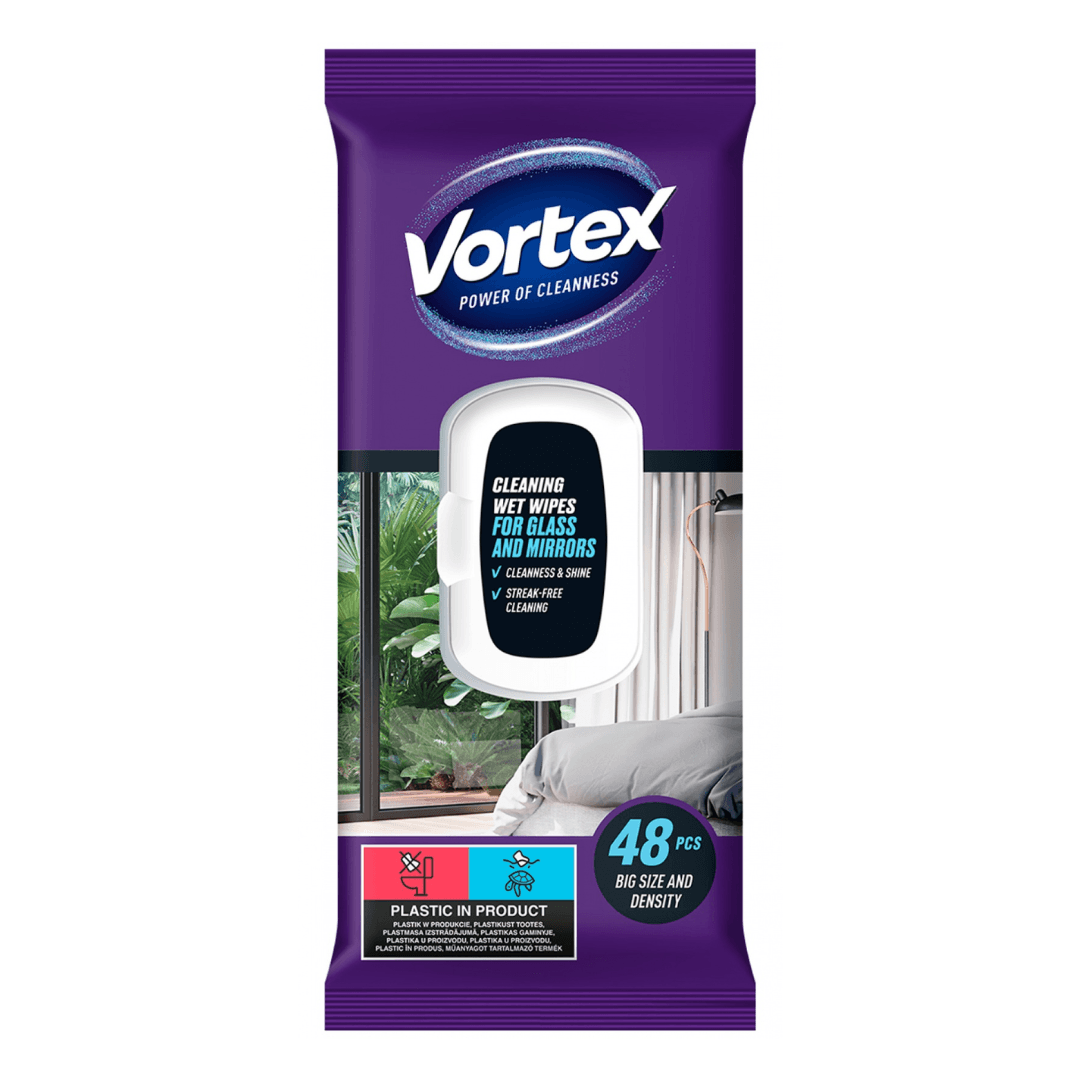 Servetele umede pentru geamuri si oglinzi, 48buc/pachet, Vortex
