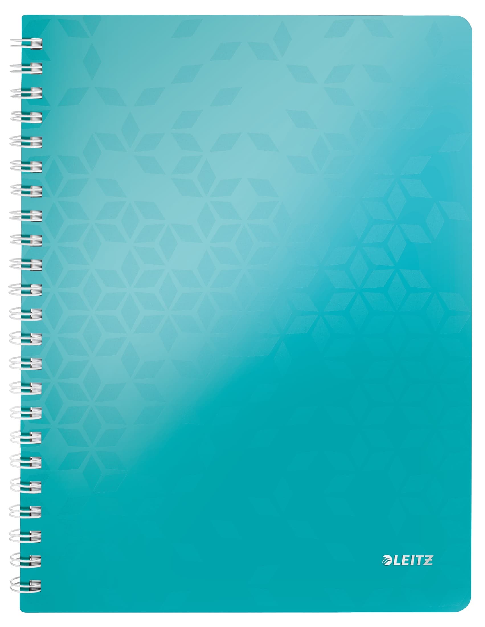 Caiet de birou LEITZ WOW, PP, FSC, reciclabil, A4, 80 coli, cu spira, matematica, turcoaz