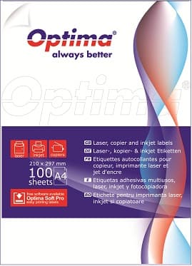 Etichete albe autoadezive 64/A4, 48.3 x 16.9 mm, 100 coli/top, Optima - colturi rotunjite