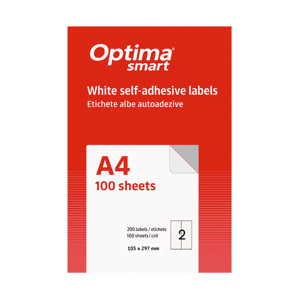 Etichete albe autoadezive 2/A4, 105 x 297 mm, 100 coli/top, Optima Smart
