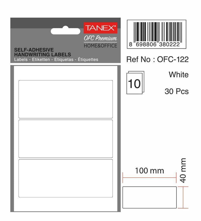 Etichete autoadezive, 40 x 100 mm, 30 buc/set, TANEX, alb