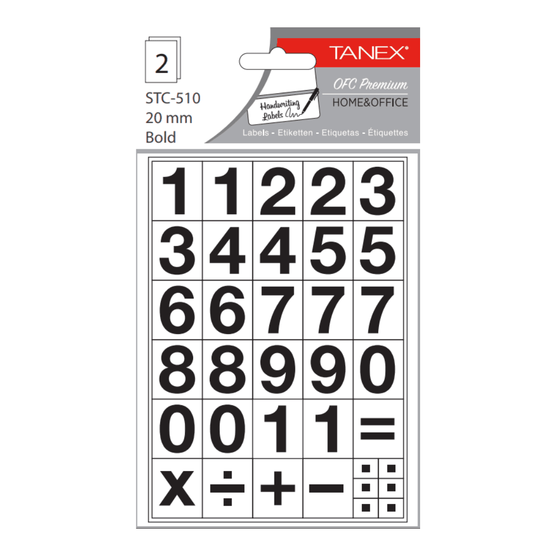 Etichete autoadezive cu cifre, 0-9, 2 folii/set, TANEX, 30mm regular