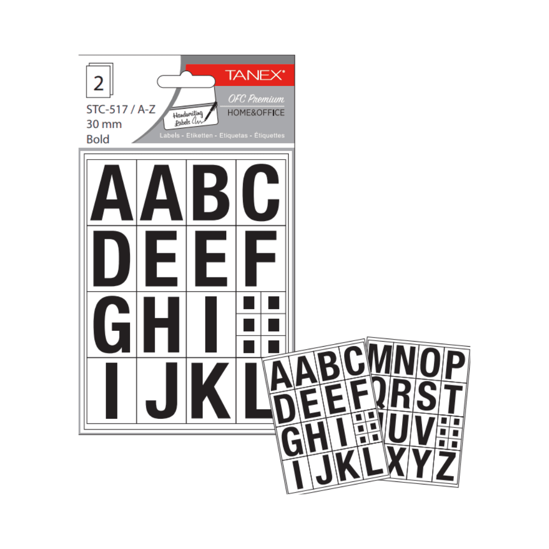 Etichete autoadezive cu litere, A-Z, 2 folii/set, TANEX, 24mm bold