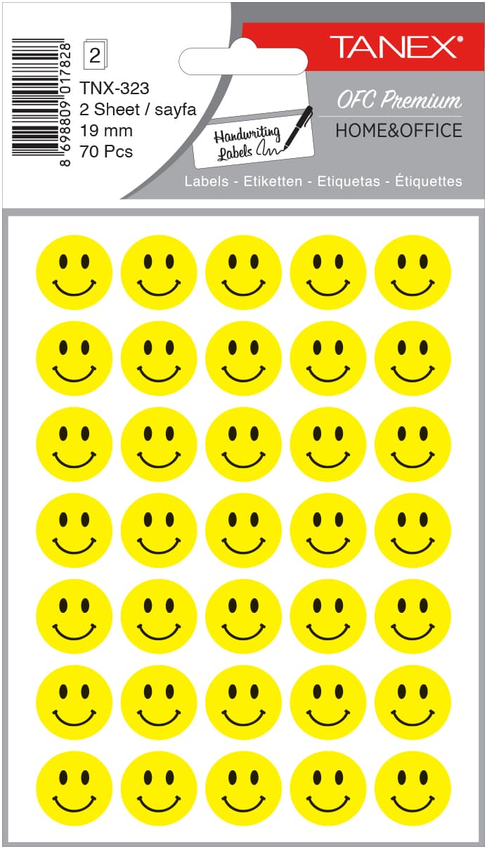 Stickere decorative, 2 file/set, D19 mm, TANEX Kids, smiley face