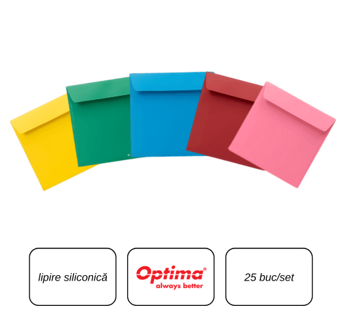 Plic C6 (114x162mm), lipire siliconica, 25 buc/set, Optima - color mix(5 culori x 5 buc.)