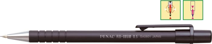 Creion mecanic PENAC RB-085M, rubber grip, 0.5mm, con si varf metalic - corp negru