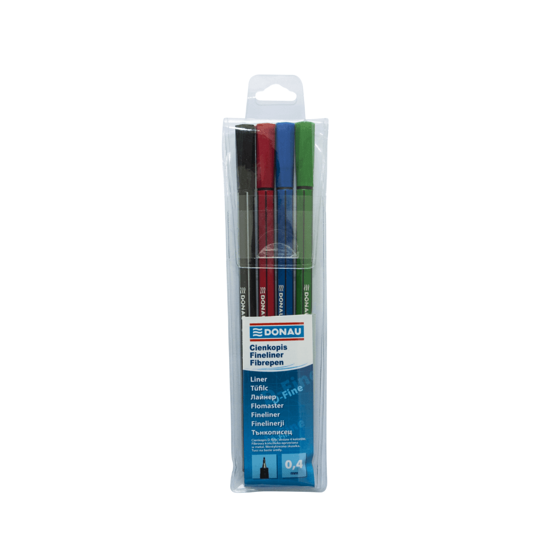 Fine liner, varf fetru 0.4mm, DONAU D-Fine - 4 culori/set